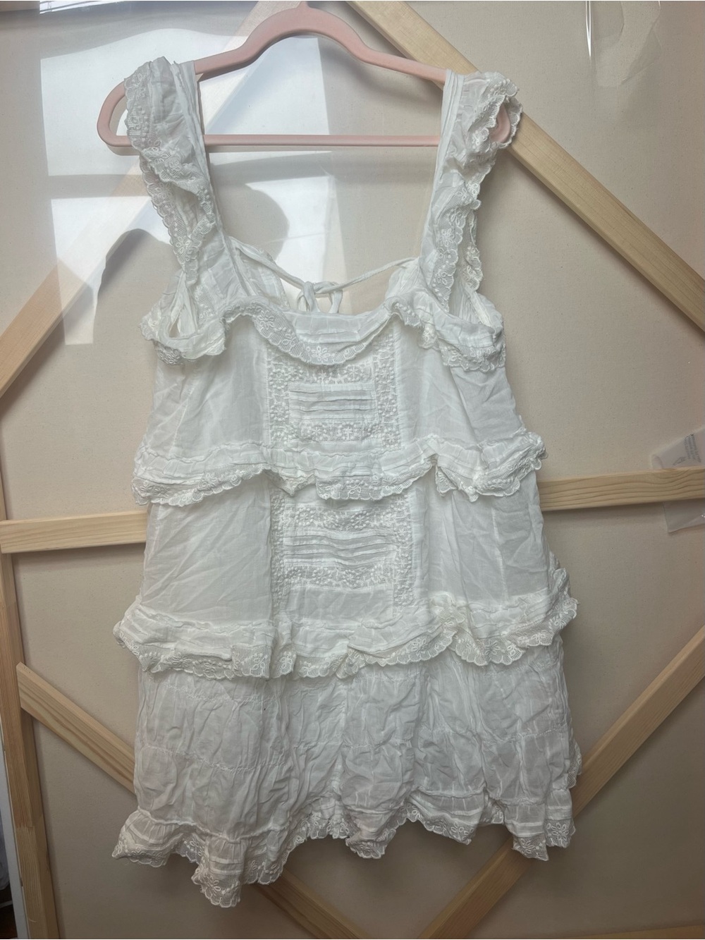 Free People White Lace-Trim Camisole Romper Dress